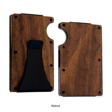 Xajzpa RFID Blocking Men's Wooden Wallet Ultra Thin Metal Money Clip for Men Minimalist Wooden Aluminum Wallet Card Holder